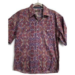 Stetson Mens XL Red Paisley‎ Short Sleeve Snap Front Western Cotton Shirt